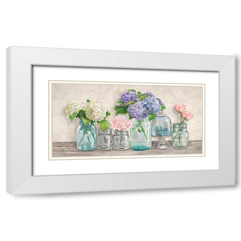 Flowers in Mason Jars White Modern Wood Framed Art Print with Double Matting by Jenny, Thomlinson