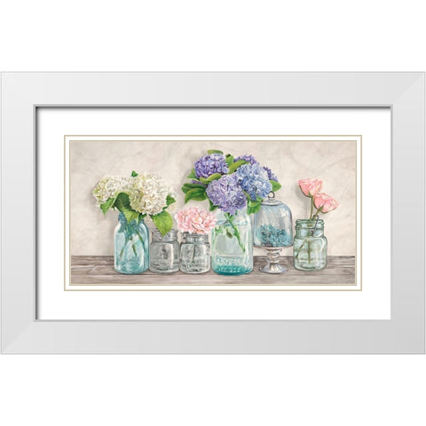 Flowers in Mason Jars White Modern Wood Framed Art Print with Double Matting by Jenny, Thomlinson