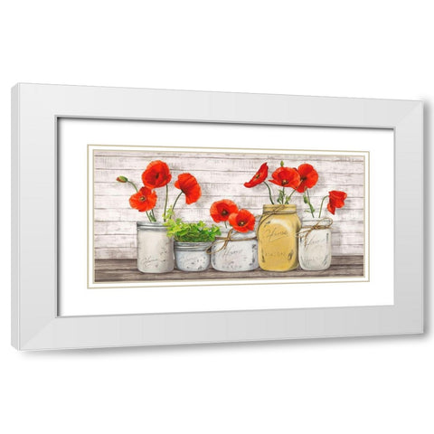 Poppies in Mason Jars White Modern Wood Framed Art Print with Double Matting by Jenny, Thomlinson