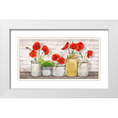 Poppies in Mason Jars White Modern Wood Framed Art Print with Double Matting by Jenny, Thomlinson
