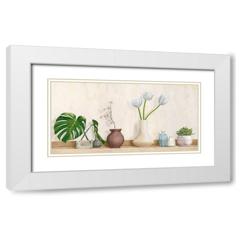 Minimalist floral setting White Modern Wood Framed Art Print with Double Matting by Thomlison, Jenny