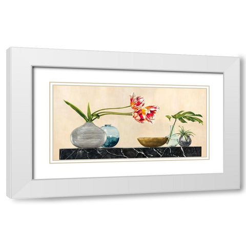 Floral Setting on Black Marble White Modern Wood Framed Art Print with Double Matting by Thomlinson, Jenny