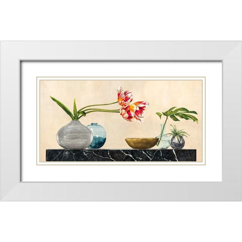 Floral Setting on Black Marble White Modern Wood Framed Art Print with Double Matting by Thomlinson, Jenny