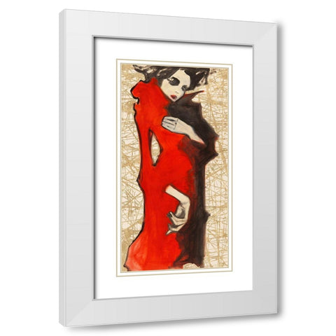 Feminine Red White Modern Wood Framed Art Print with Double Matting by Kumi