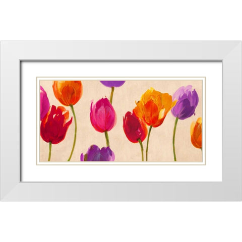 Tulips and Colors White Modern Wood Framed Art Print with Double Matting by Villa, Luca