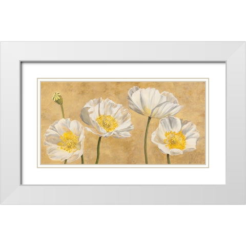 Poppies on Gold White Modern Wood Framed Art Print with Double Matting by Luca, Villa