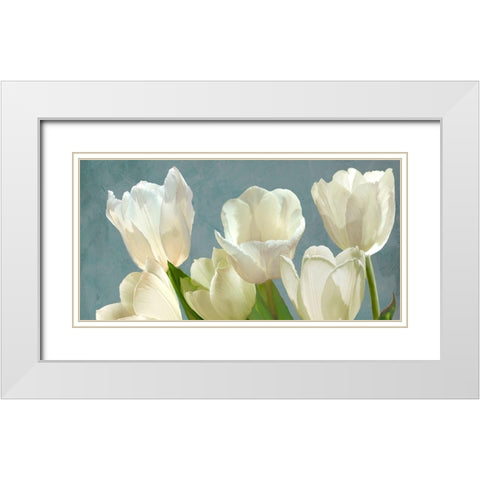 White Tulips on Blue White Modern Wood Framed Art Print with Double Matting by Villa, Luca