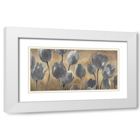 Grey Tulips White Modern Wood Framed Art Print with Double Matting by Villa, Luca