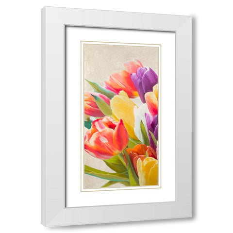 Spring Tulips I White Modern Wood Framed Art Print with Double Matting by Villa, Luca