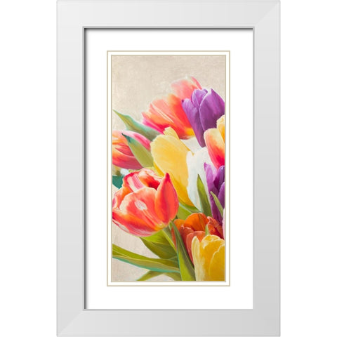 Spring Tulips I White Modern Wood Framed Art Print with Double Matting by Villa, Luca