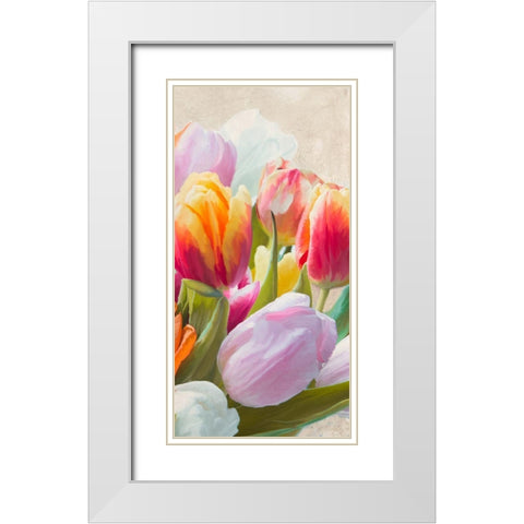 Spring Tulips III White Modern Wood Framed Art Print with Double Matting by Villa, Luca