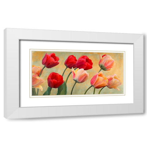 Golden Tulips White Modern Wood Framed Art Print with Double Matting by Villa, Luca