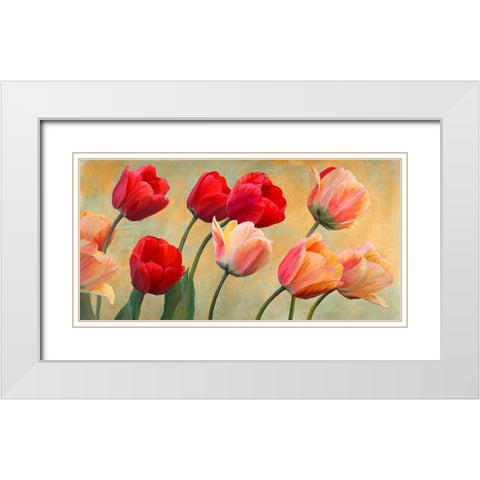 Golden Tulips White Modern Wood Framed Art Print with Double Matting by Villa, Luca