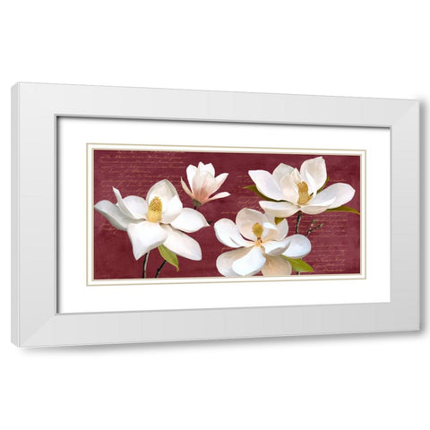 Burgundy Magnolia White Modern Wood Framed Art Print with Double Matting by Villa, Luca