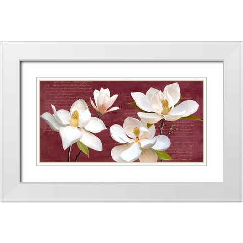 Burgundy Magnolia White Modern Wood Framed Art Print with Double Matting by Villa, Luca