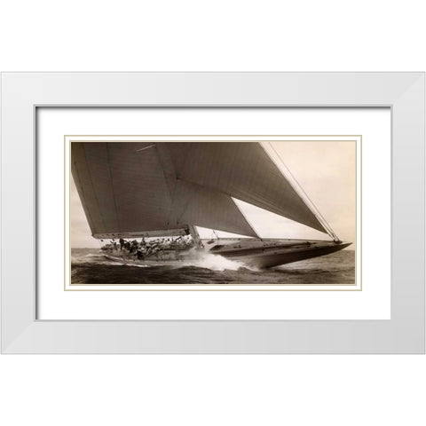 J Class Sailboat 1934 White Modern Wood Framed Art Print with Double Matting by Levick, Edwin