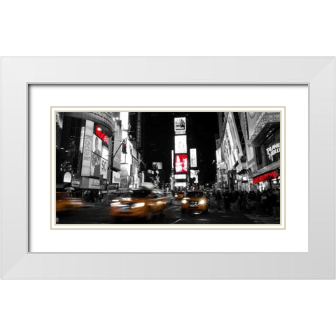 Nightlife in Times Square White Modern Wood Framed Art Print with Double Matting by Ludo, H.