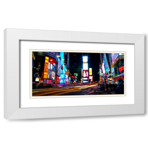 Times Square by night White Modern Wood Framed Art Print with Double Matting by Ludo, H.