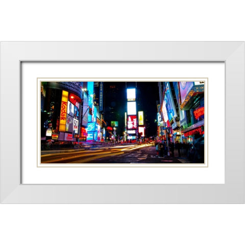 Times Square by night White Modern Wood Framed Art Print with Double Matting by Ludo, H.