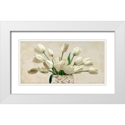 Bouquet blanc White Modern Wood Framed Art Print with Double Matting by Sanna, Leonardo