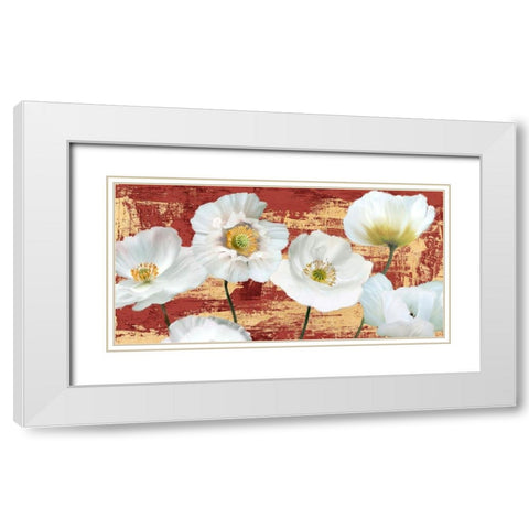 Washed Poppies (Red and Gold) White Modern Wood Framed Art Print with Double Matting by Sanna, Leonardo