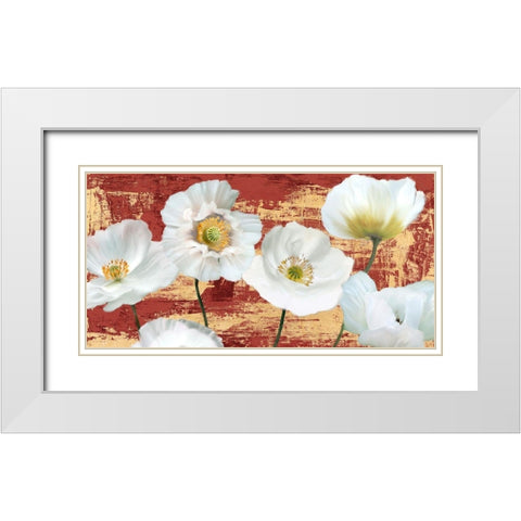 Washed Poppies (Red and Gold) White Modern Wood Framed Art Print with Double Matting by Sanna, Leonardo