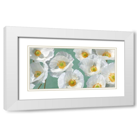 Poppy Arrangement (Mint) White Modern Wood Framed Art Print with Double Matting by Leonardo, Sanna