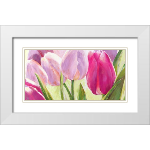 Tulipes White Modern Wood Framed Art Print with Double Matting by Sanna, Leonardo