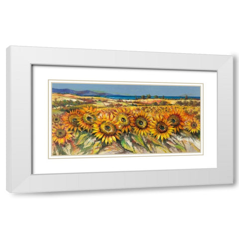 Campo di girasoli White Modern Wood Framed Art Print with Double Matting by Florio, Luigi