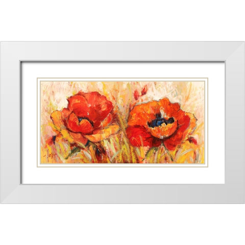 Papaveri White Modern Wood Framed Art Print with Double Matting by Florio, Luigi