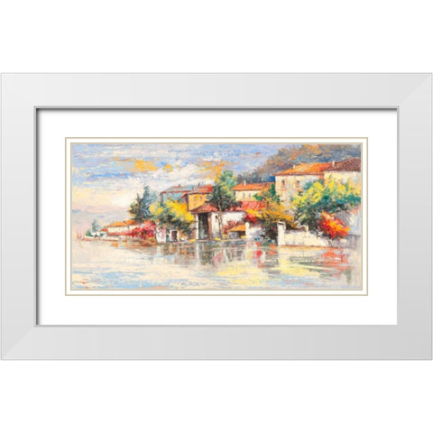 Paese sul lago White Modern Wood Framed Art Print with Double Matting by Florio, Luigi