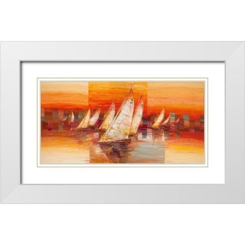 Vele al tramonto White Modern Wood Framed Art Print with Double Matting by Florio, Luigi