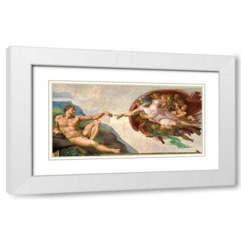 La creazione di Adamo (restored) White Modern Wood Framed Art Print with Double Matting by Buonarroti, Michelangelo