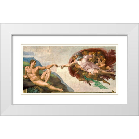 La creazione di Adamo (restored) White Modern Wood Framed Art Print with Double Matting by Buonarroti, Michelangelo