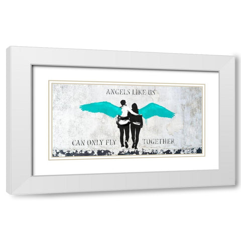 Angels Like Us (Aqua) White Modern Wood Framed Art Print with Double Matting by Masterfunk Collective