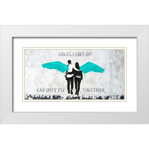 Angels Like Us (Aqua) White Modern Wood Framed Art Print with Double Matting by Masterfunk Collective