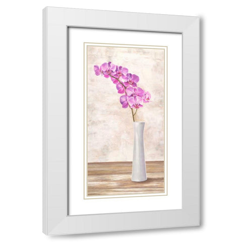 Orchid Arrangement White Modern Wood Framed Art Print with Double Matting by Mills, Shin
