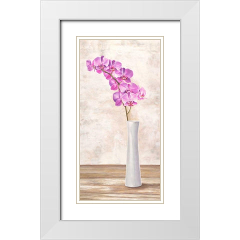 Orchid Arrangement White Modern Wood Framed Art Print with Double Matting by Mills, Shin