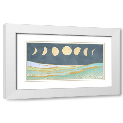 Moon and Tidal Waves White Modern Wood Framed Art Print with Double Matting by Miko, Sayaka