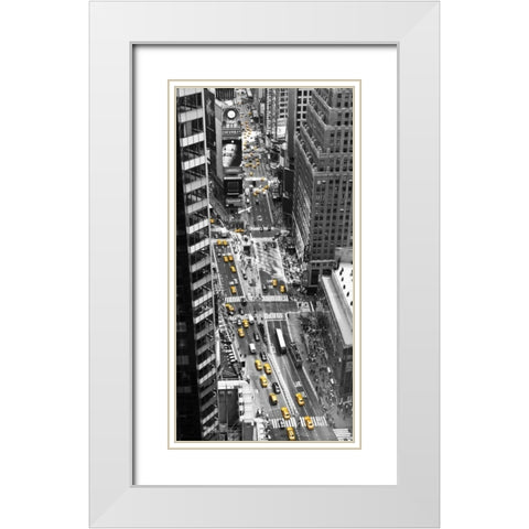Yellow taxi in Times Square, NYC White Modern Wood Framed Art Print with Double Matting by Setboun, Michel