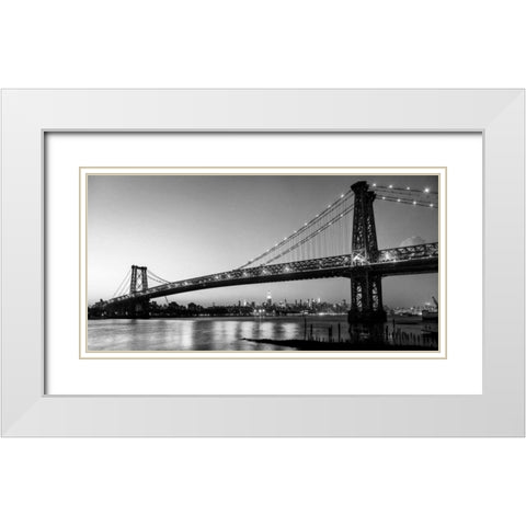 Queensboro Bridge and Manhattan from Brooklyn, NYC White Modern Wood Framed Art Print with Double Matting by Setboun, Michel