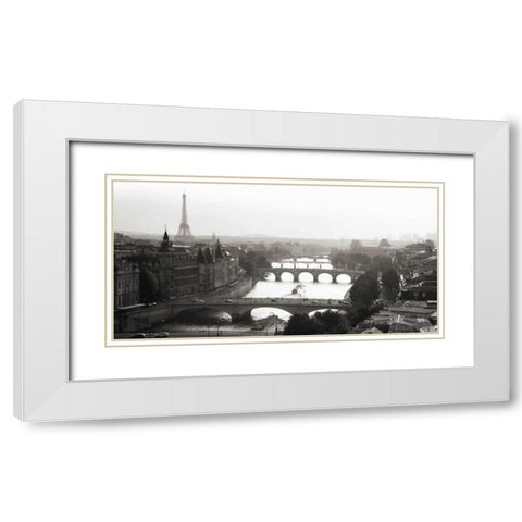Bridges over the Seine river, Paris White Modern Wood Framed Art Print with Double Matting by Setboun, Michel