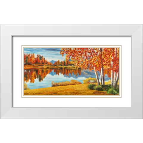 Bosco sul lago White Modern Wood Framed Art Print with Double Matting by Angelo, Masera
