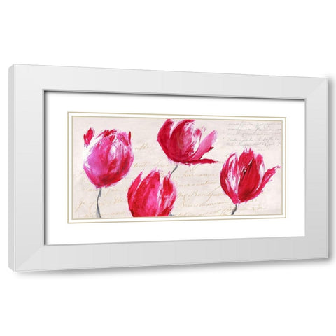 Crimson Tulips White Modern Wood Framed Art Print with Double Matting by Muriel, Phelipau