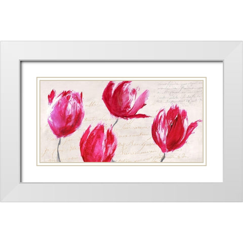 Crimson Tulips White Modern Wood Framed Art Print with Double Matting by Muriel, Phelipau