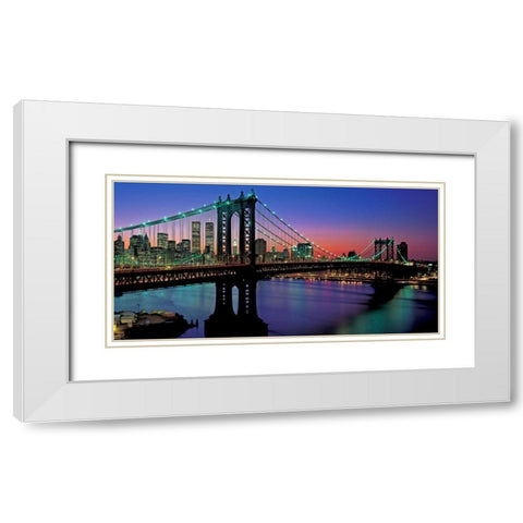 Manhattan Bridge and Skyline White Modern Wood Framed Art Print with Double Matting by Berenholtz, Richard