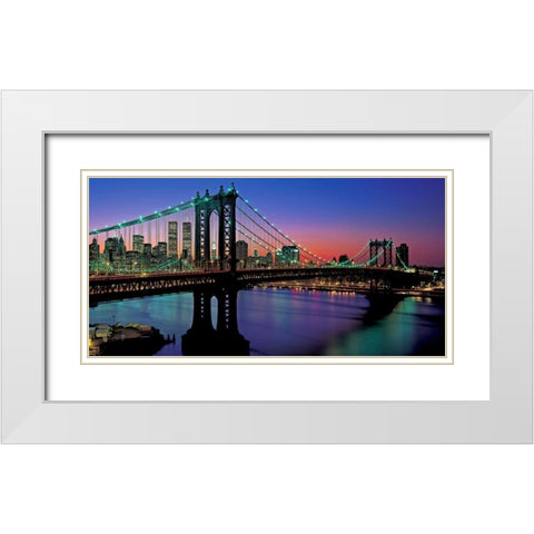 Manhattan Bridge and Skyline White Modern Wood Framed Art Print with Double Matting by Berenholtz, Richard