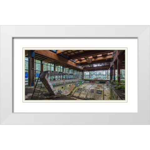 Abandoned Resort Pool, Upstate NY (detail) White Modern Wood Framed Art Print with Double Matting by Berenholtz, Richard