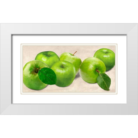 Green Apples White Modern Wood Framed Art Print with Double Matting by Barbieri, Remo