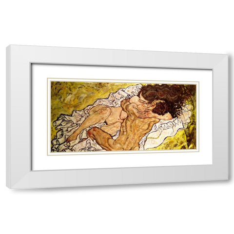 The Embrace White Modern Wood Framed Art Print with Double Matting by Schiele, Egon